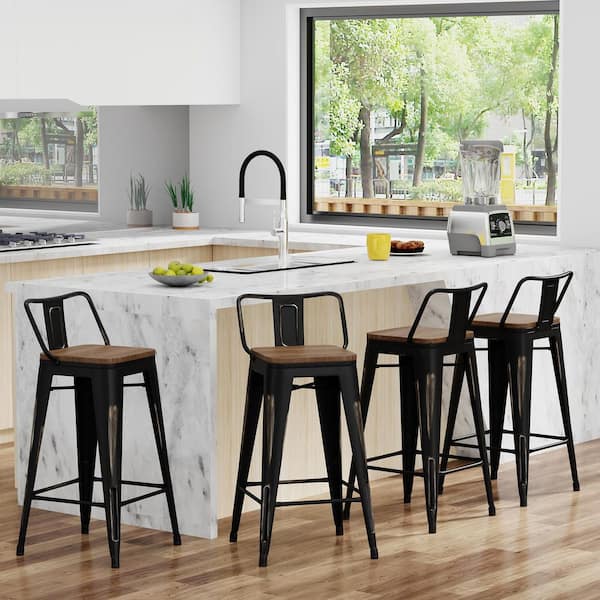 Unbranded Metal Outdoor Bar Stools set of 4 Distressed Golden