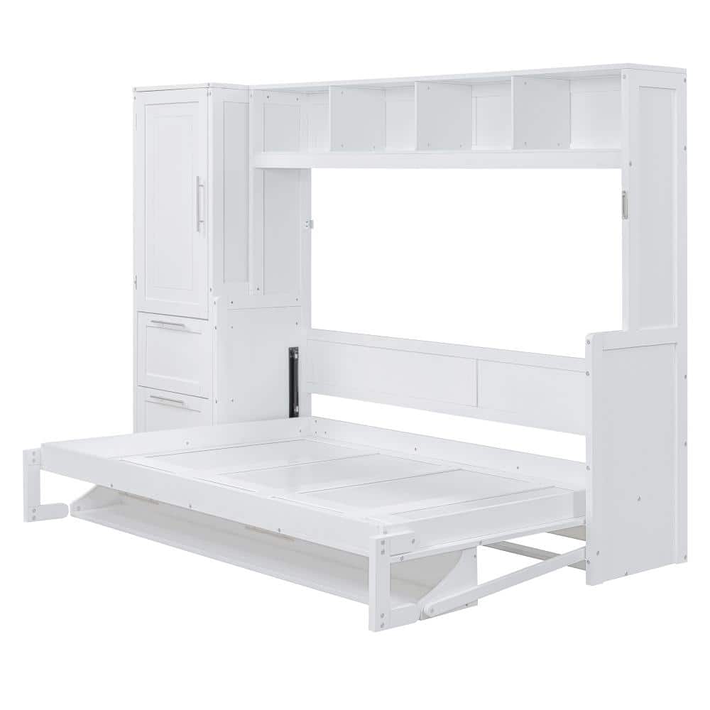 White MDF+LVL Frame Queen Murphy Bed with Closet and Storage Drawers, Space-Saving Wall Bed price history on PriceWatchPro