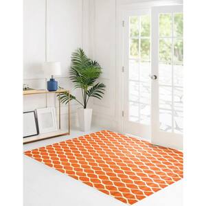 Orange Hand-Tufted Wool Transitional Chain-Link Rug, 6' x 6', Area Rug