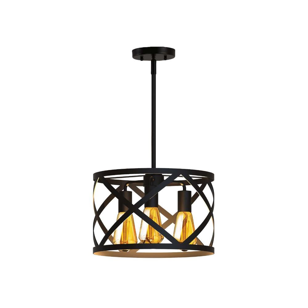 Ludwig Black Metal Drum Pendant Light with LED Bulbs