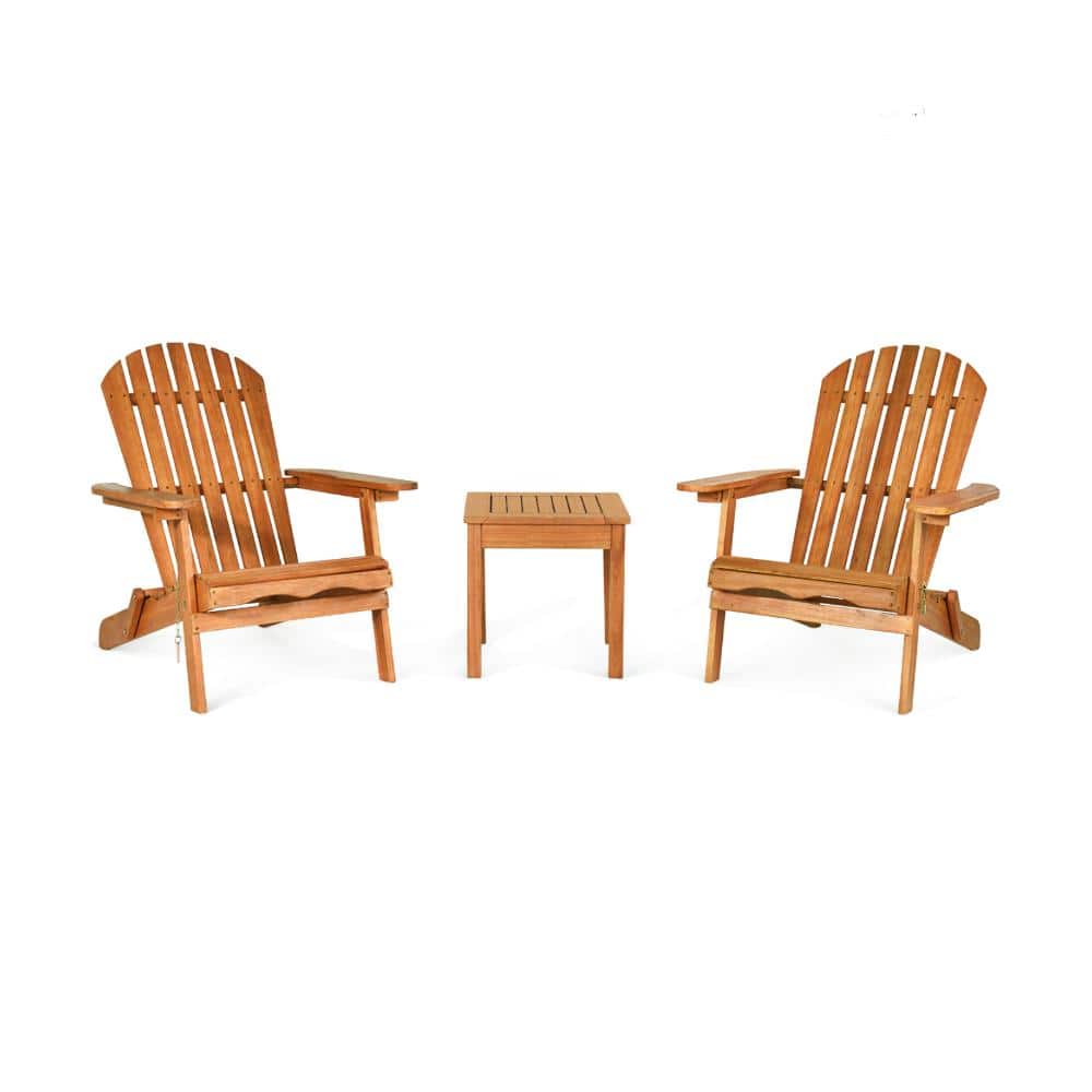 3-Piece Solid Eucalyptus Adirondack Chair Set with Wide Arms and Side Table, Natural price history on PriceWatchPro