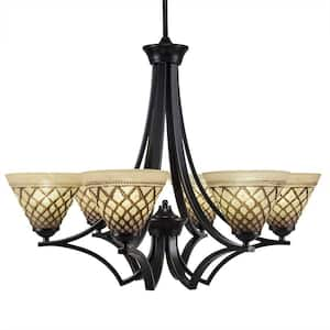 Clevelend 6-Light Matte Black Round Chandelier with 7 in. Chocolate Icing Glass Shades, No bulbs included