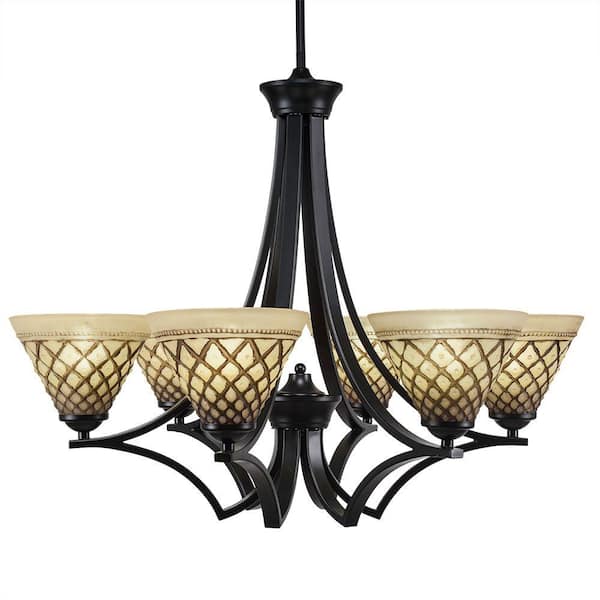 Unbranded Clevelend 6-Light Matte Black Round Chandelier with 7 in. Chocolate Icing Glass Shades, No bulbs included