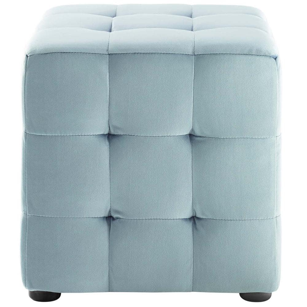 Elegant Charm Light Blue Tufted Velvet Pouf Ottoman