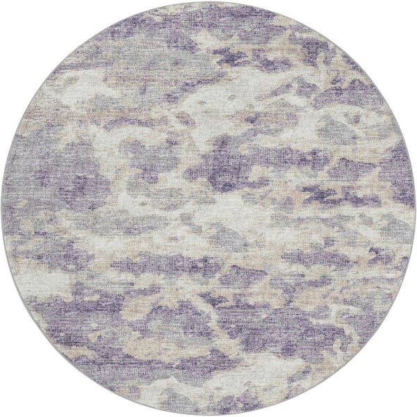 Dream Shag Premium Machine Washable Abstract ADS71 Purple 8 ft. x 8 ft. Round Rug