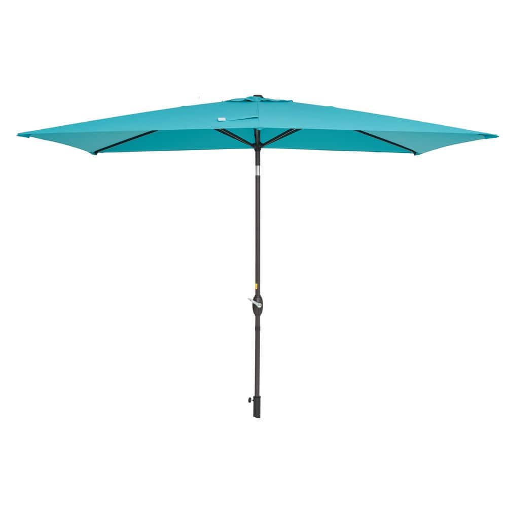 10 ft. x 7 ft. Aluminum Market Patio Umbrella in Lake Blue