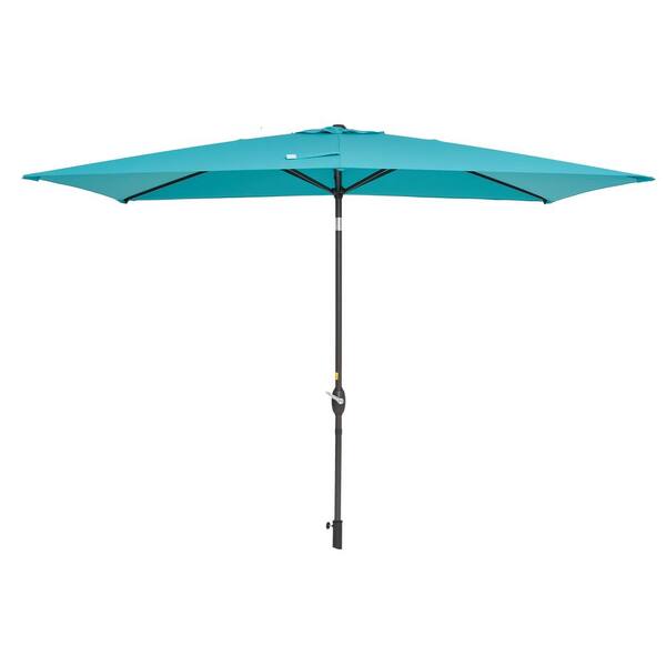 Unbranded 10 ft. x 7 ft. Outdoor Rectangular Patio Market Umbrella with Crank Weather Resistant Waterproof in Lake Blue