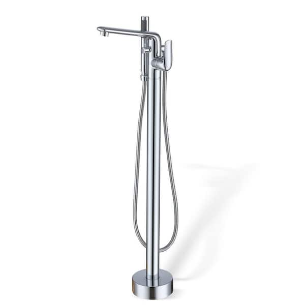 Mondawe Single-Handle Freestanding Tub Faucet with Handheld Shower in Chrome Plated