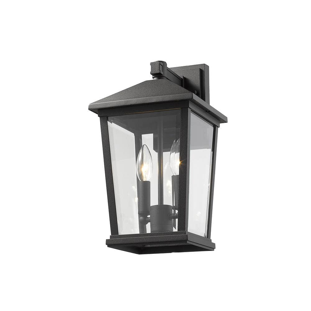 Beacon 15" Black Dimmable Outdoor Wall Sconce with Clear Beveled Glass