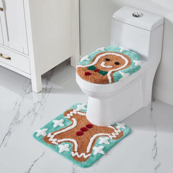 Gingerbread Man Multi-colored Tufted Square 2 Piece Rug Set Contour  and Toilet Seat Cover