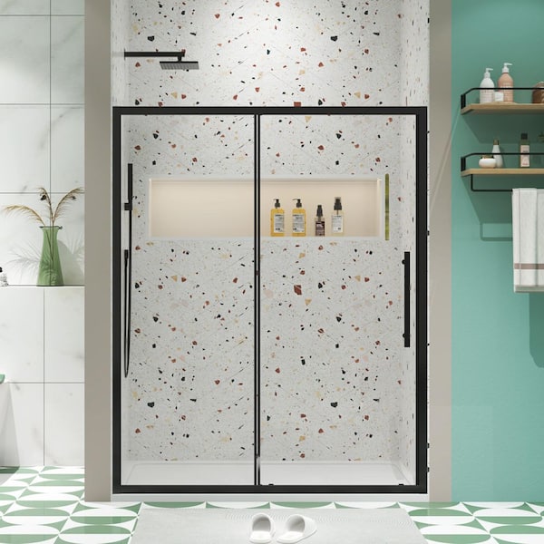 56 in.-60 in. W x 72 in. H Sliding Shower Door in Matte Black with Clear Glass and Nano Easy-Clean Magnetic Close