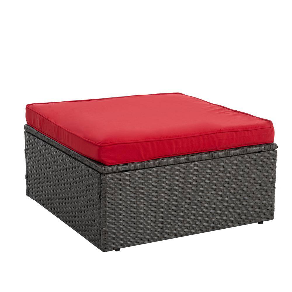 7-Piece Red Cushioned Dark Gray Wicker Outdoor Sectional Sofa Set