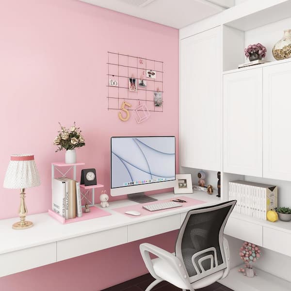 Afoxsos Pink 11.8 in. x 11.4 in. Wood Desk Acessories, Small Cute 3-Tier Desk Shelves, Storage Rack and Cubicle Organizers