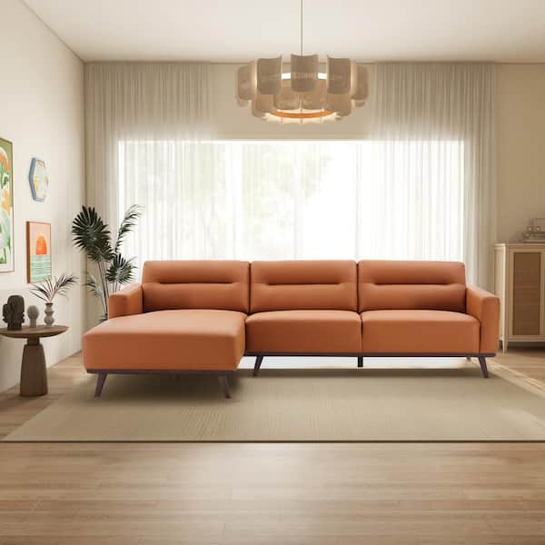 Ashcroft Furniture Co Baltimore 109 in. Square Arm 2-Piece Left Facing Vegan Leather Sectional Sofa in Cognac (Seats 4)