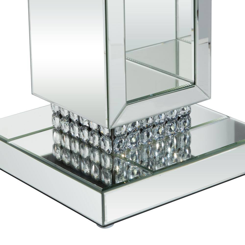 Elegant Silver Mirrored Square Pedestal Accent Table