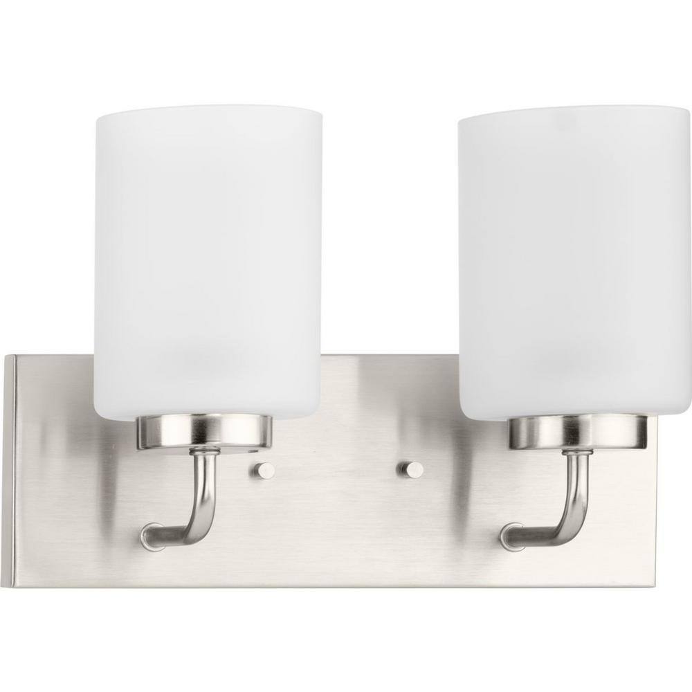 Elegant Brushed Nickel 2-Light Bath Vanity with Etched Glass Shades