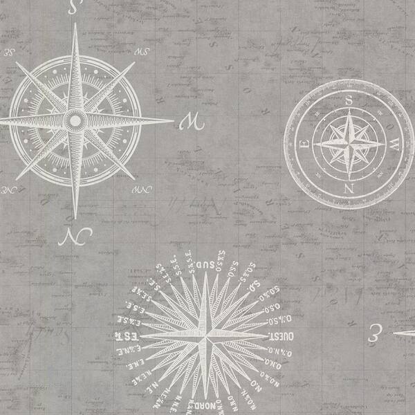 Beacon House Navigate Grey Vintage Compass Grey Wallpaper Sample