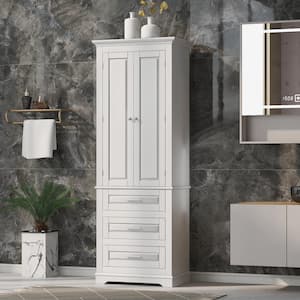 24 in. W x 15.7 in. D x 70 in. H MDF Tall Bathroom Storage Linen Cabinet with 3-Drawers in White