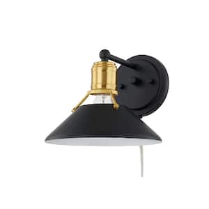 Feldner One Light Wired Sconce Matte Black Finished And Aged Brass Accents