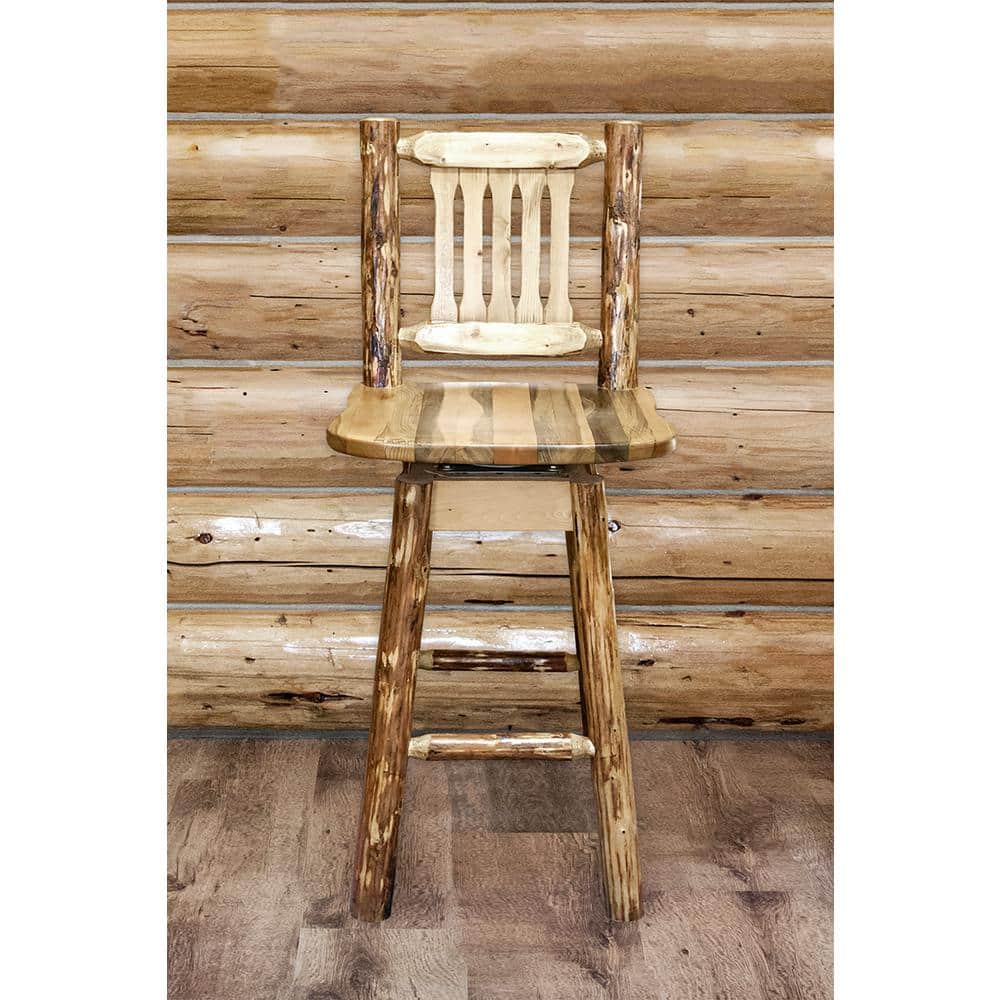 Buckskin High-Back Saddle Swivel Barstool in Solid Wood