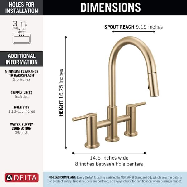 Delta Nicoli Gold Double Handle Bridge Kitchen Faucet in Champagne