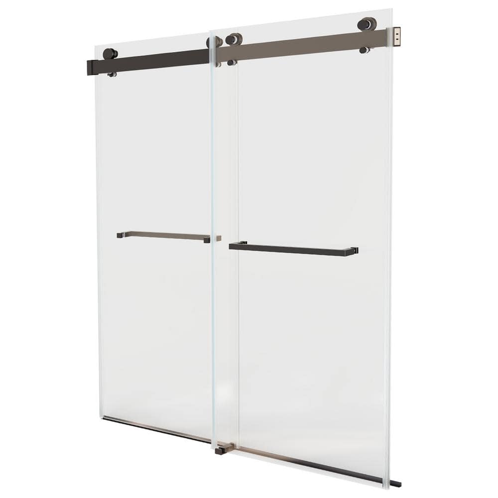 72 in. W x 76 in. H Frameless Double Sliding Soft-Close Shower Door in Nick