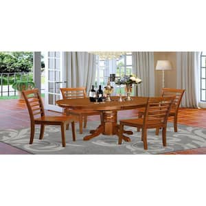5-Piece Oval Saddle Brown Finish Solid Wood Top Dining table with 4 Chairs with Lattice Back