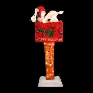 36 in. 3D Pre-Lit Soft Tinsel Sculpture Snoopy Red Mailbox Animated