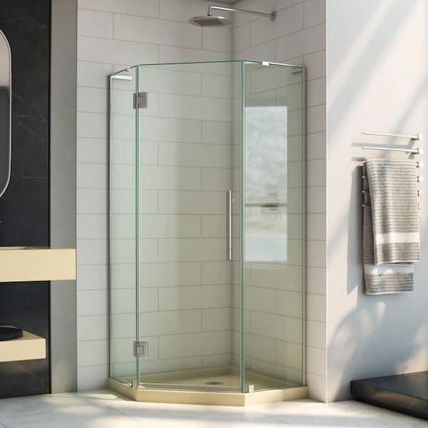 DreamLine Prism Plus 38 in. x 38 in. x 74.75 in. Semi-Frameless Neo-Angle Hinged Shower Enclosure in Brushed Nickel with Base