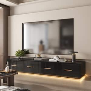 Modern Wood Gloss Black Media Console TV Stand with High Gloss Drawers & Lights, Fits TV's up to 80 in.