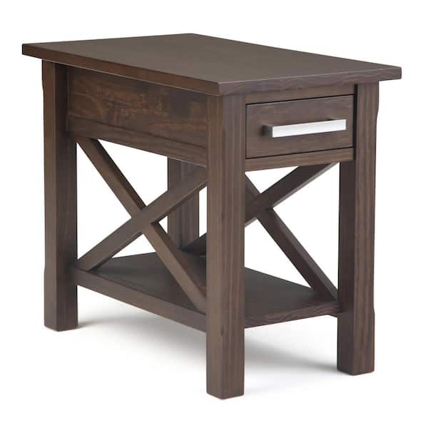 Simpli Home Kitchener Solid Wood 14 in. Wide Contemporary Narrow Side Table in Warm Walnut Brown