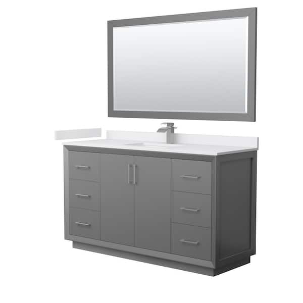 Wyndham Collection Strada 60 in. W x 22 in. D x 35 in. H Single Bath Vanity in Dark Gray with White Cultured Marble Top and 58 in. Mirror