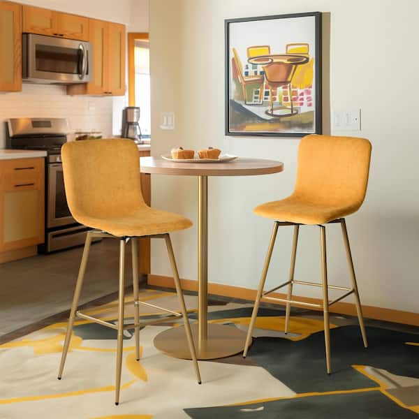 Scargill SW 29.9 in. Yellow Terry Fabric High Back Metal Frame Swivel Bar High Stool with Ergonomic Design (Set of 2)