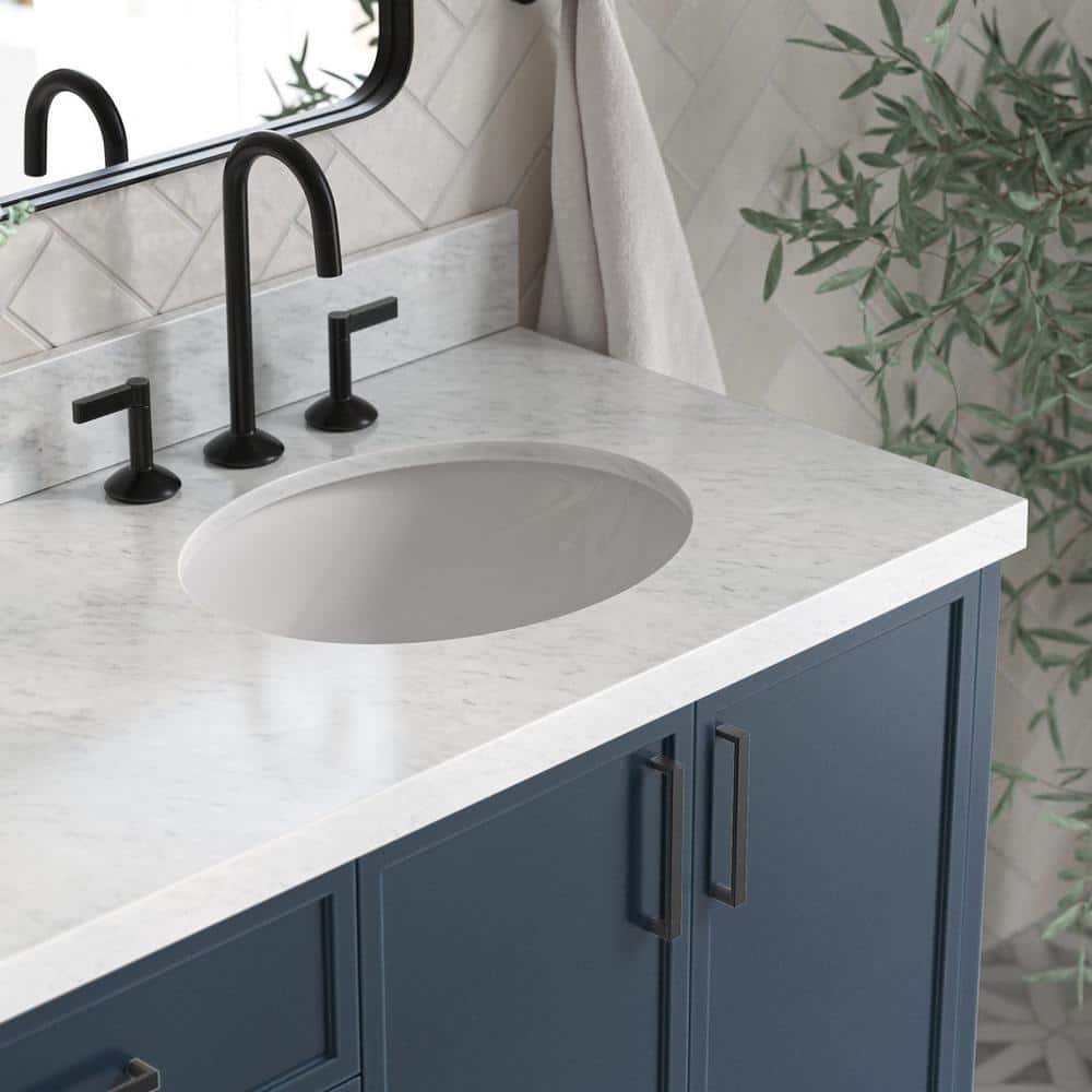 Midnight Blue Double Sink Vanity with Italian Carrara Marble Top