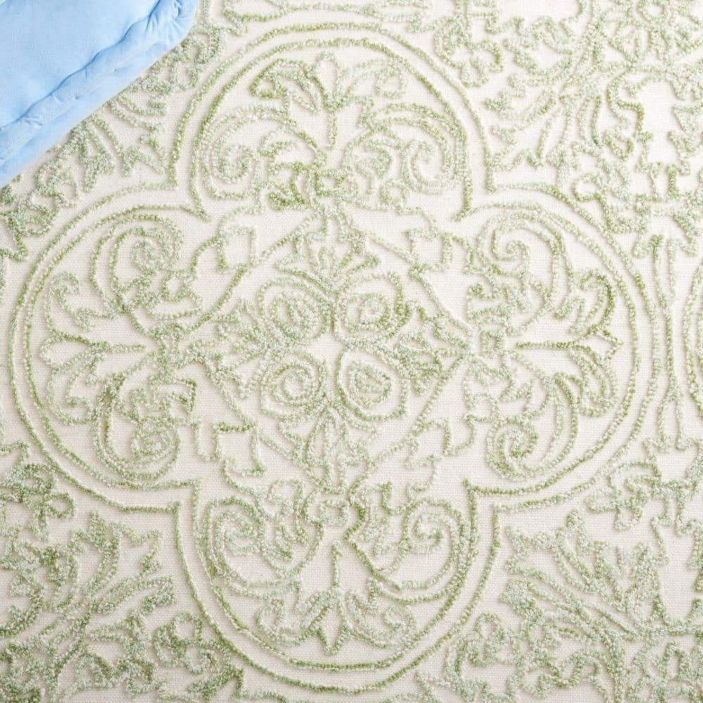 Ivory and Green 9' x 12' Handmade Tufted Wool Area Rug