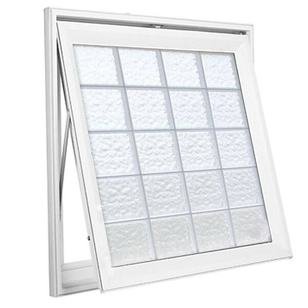 Hy-Lite 53 in. x 53 in.Glacier Pattern 8 in. Acrylic Block Tan Vinyl Fin Awning Window with Tan Silicone and Screen-DISCONTINUED