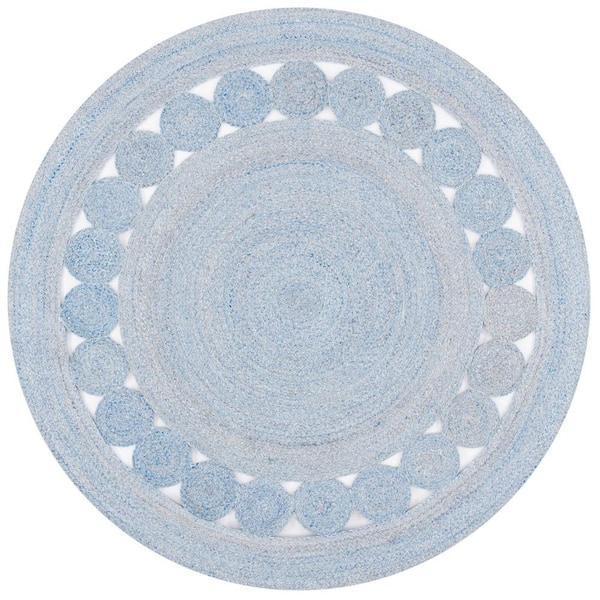 SAFAVIEH Cape Cod Blue 4 ft. x 4 ft. Border Circle Solid Color Round Area Rug