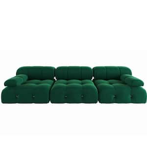 103.95 in. Convertible Modular Minimalist Sofa Free Combination Reversible 3 Seater Velvet Sectional, Green