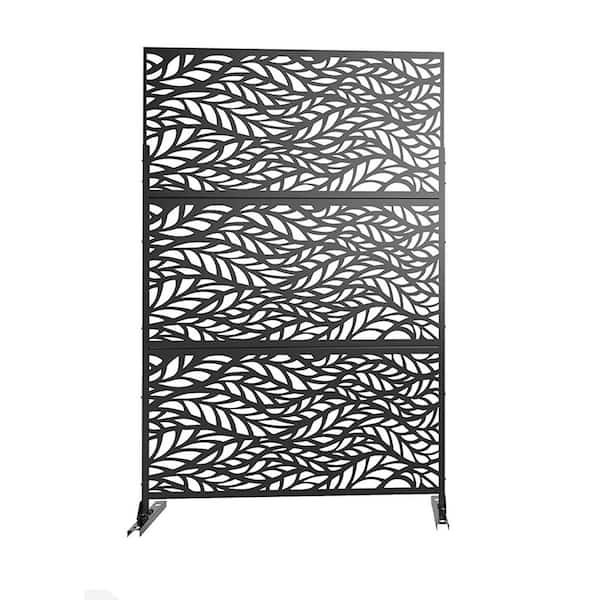 Tunearary 76 in. Black Patio Metal Decorative Privacy Screen ...