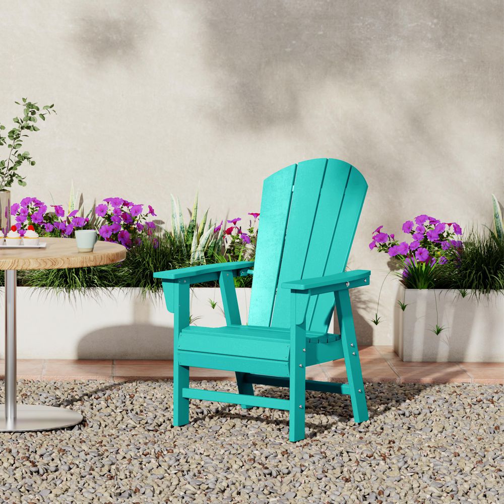 Laguna Outdoor Patio Fade Resistant HDPE Plastic Adirondack Style Dining Chair with Arms in Turquoise