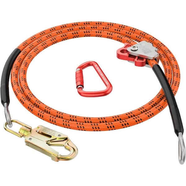 KIWDZFU 10 ft. Retractable Climbing Lifeline Tree Climbing Rope with Steel Swivel Snap Hook Triple Lock Carabiner Adjuster