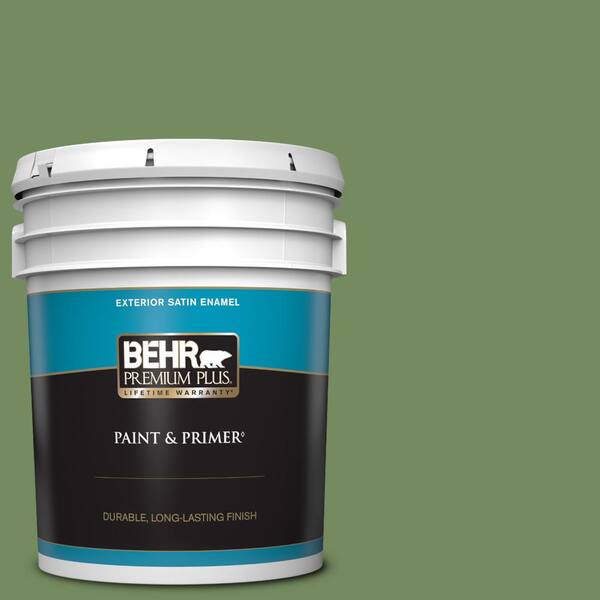 BEHR PREMIUM PLUS 5 gal. #M380-6 Fern Canopy Satin Enamel Exterior Paint & Primer