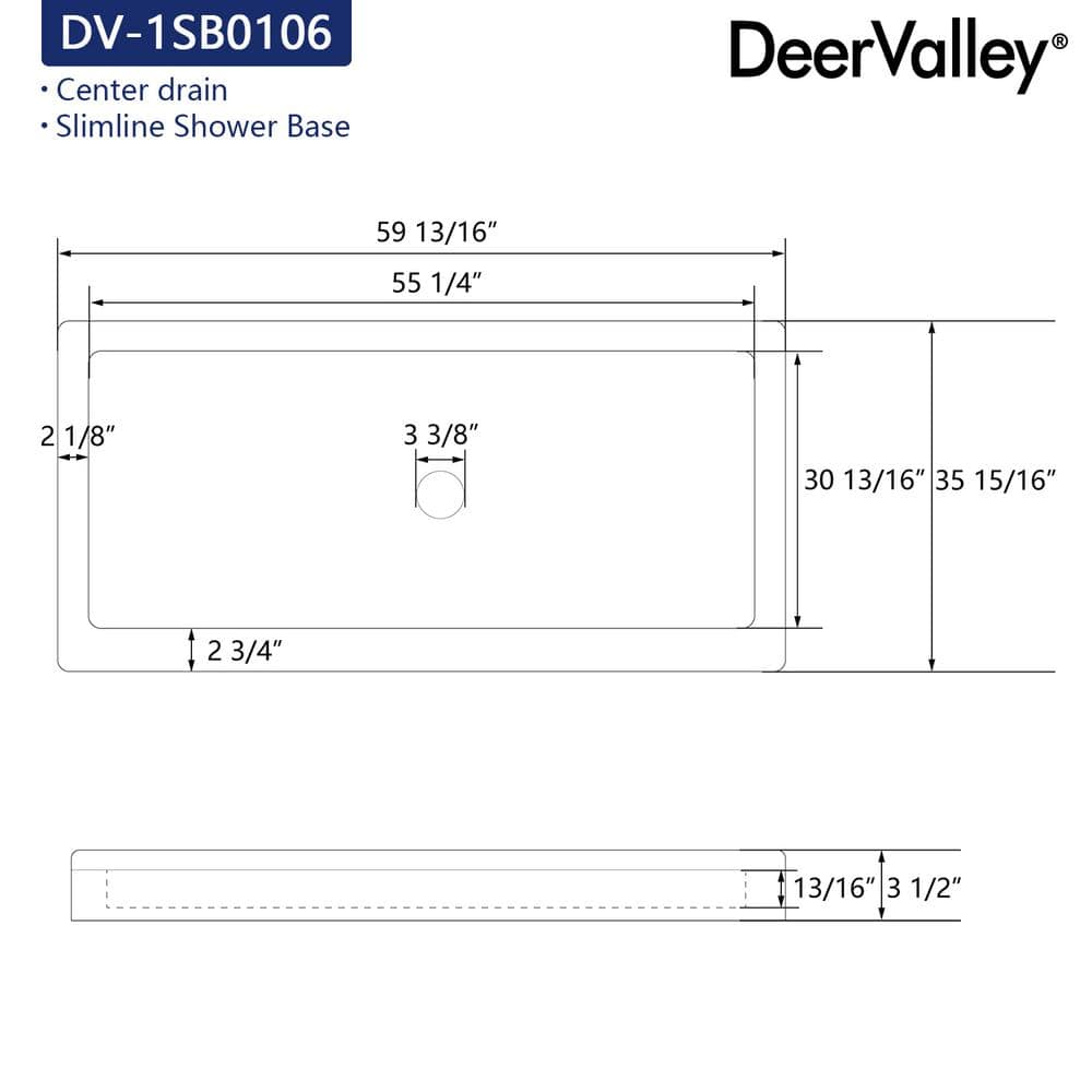 60'' White Acrylic Shower Base with Non-slip Design