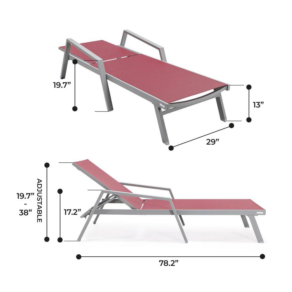 Burgundy Aluminum Outdoor Chaise Lounge Chair with Arms