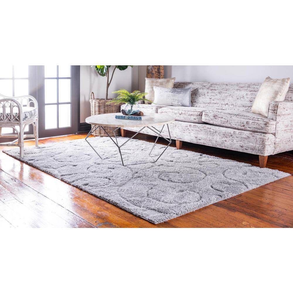 Gray Floral Vine Shag Rug, 4' x 6', Easy-Care Synthetic