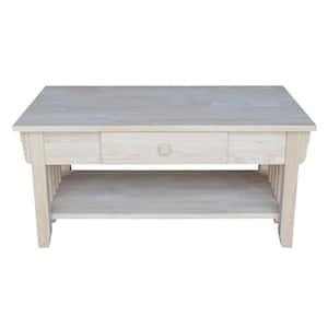 38 in. Unfinished Medium Rectangle Wood Coffee Table with Drawers