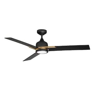 TRITON 52 in. Integrated LED Indoor Black Ceiling Fan with White Polycarbonate (PC) Plastic Shade
