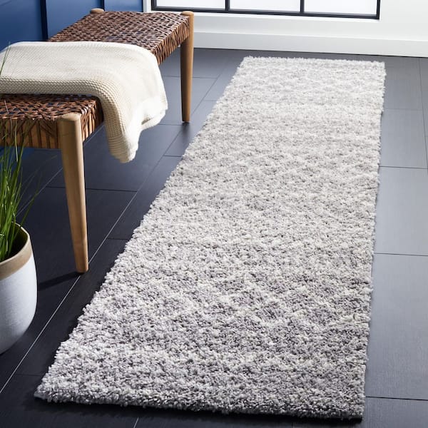 Arizona Shag 3 ft. x 14 ft. Gray/Ivory Geometric Lodge Runner Rug