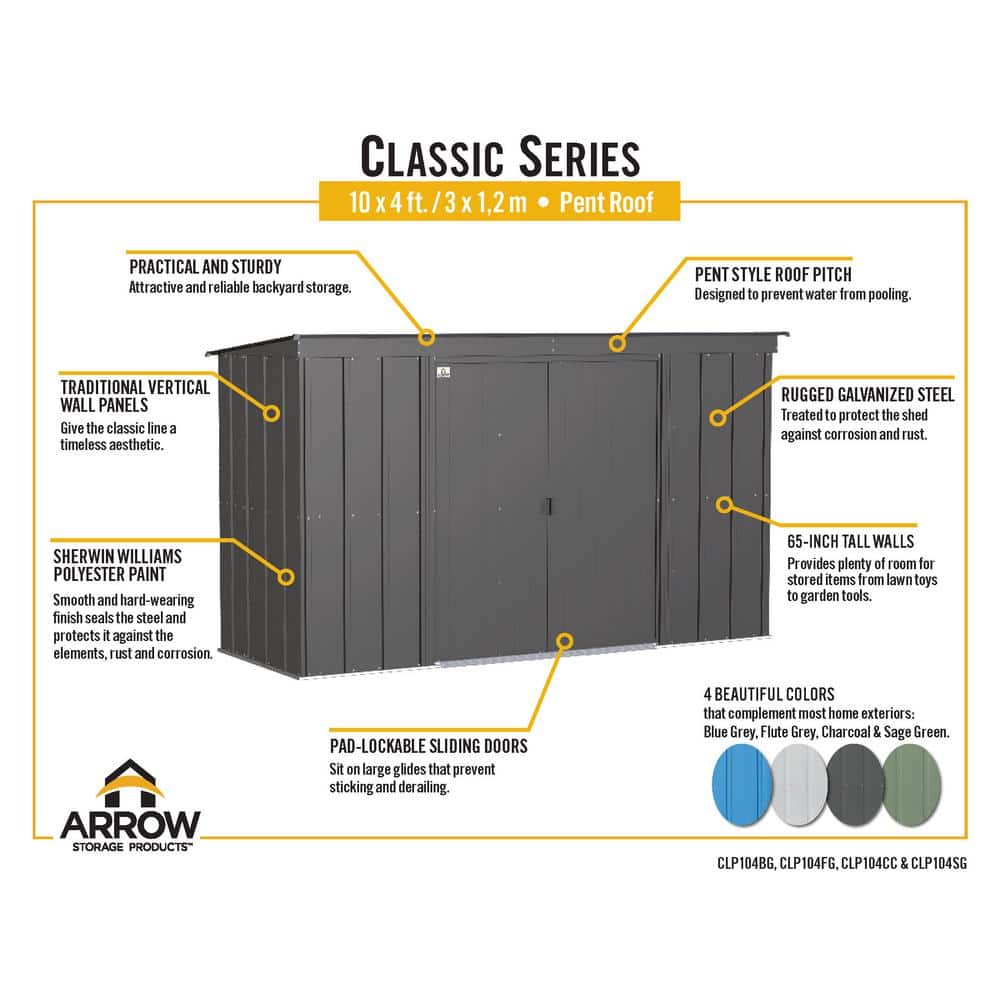 10 ft. x 4 ft. Flute Grey Galvanized Steel Storage Shed