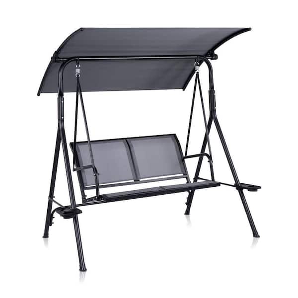 48 in. 2 Person Metal Patio Swing w/Frame with Grey Sling Fabric